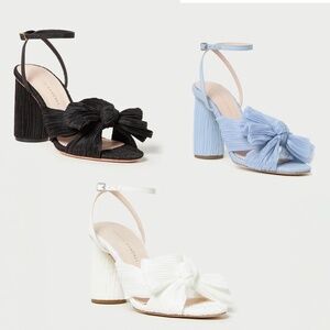 Loeffler Randall Camellia White, Blue and Black Pleated Bow Heel Size 9B All.